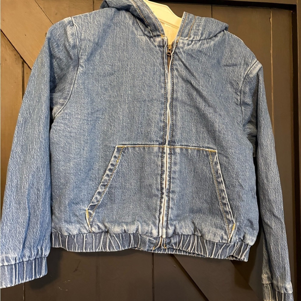 Cat & Jack Blue Denim Zip-Up Jacket with Cream Sherpa